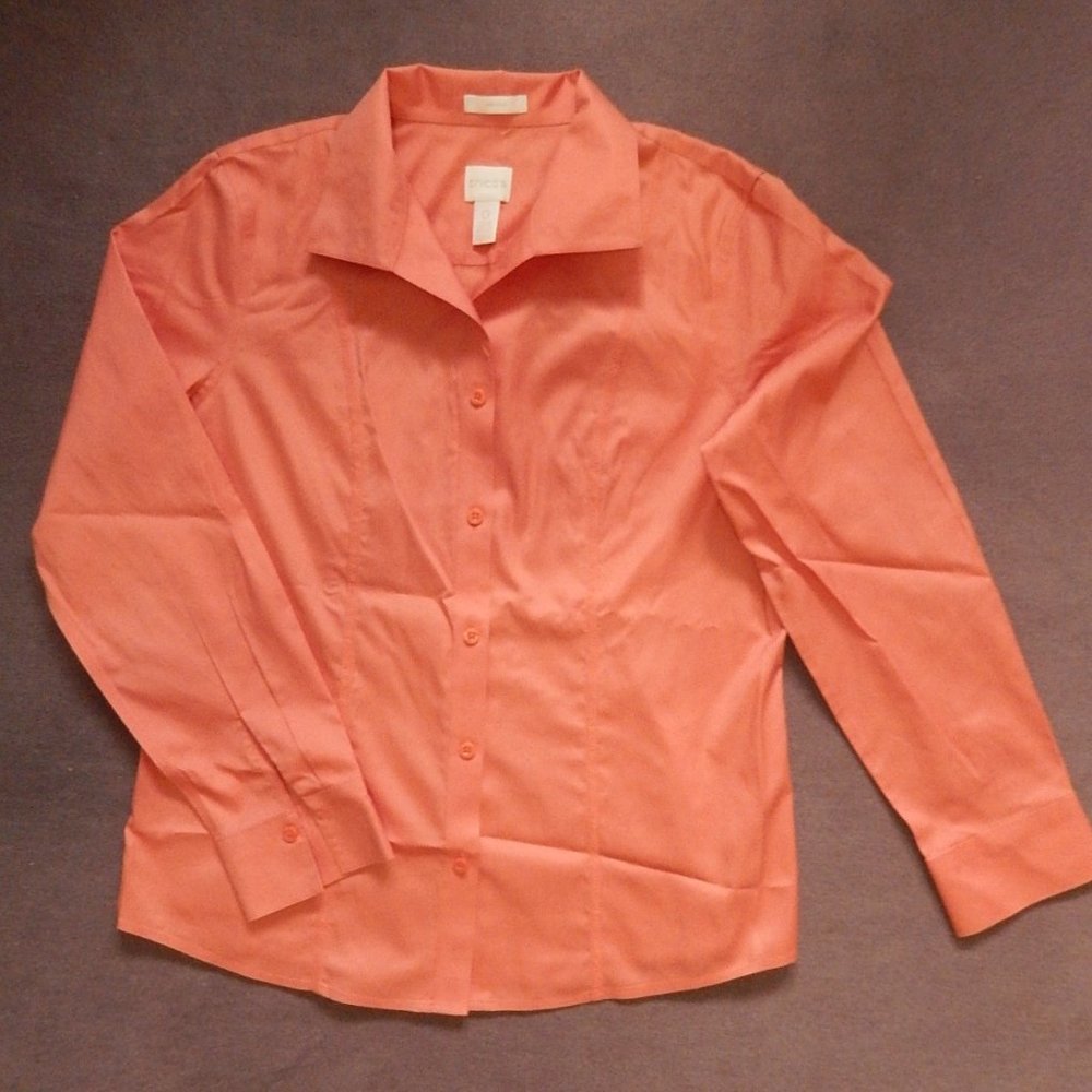 CHICO'S Blouse Ladies Tangerine, No-Iron, 100% Cotton sz 0 BRAND NEW!
